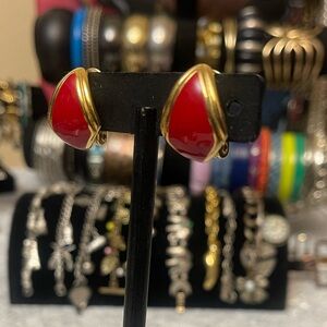 71 Monet Red and Gold clip on Earrings